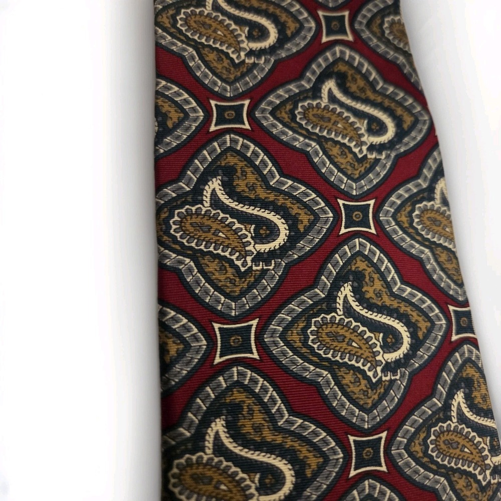 Christian Dior Monsieur Silk Tie Burgundy Paisley Geometric Vintage Men's... - Picture 5 of 5